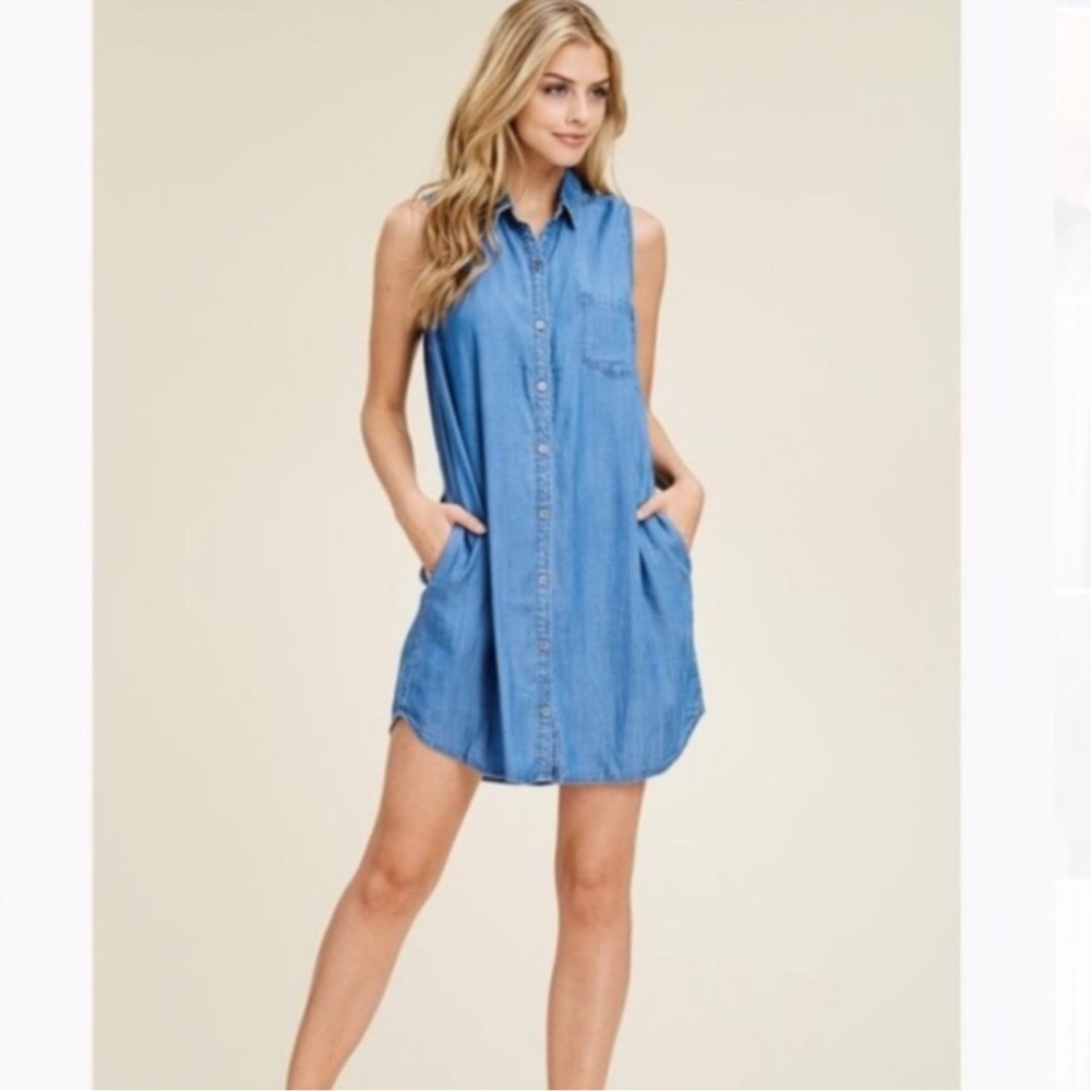 J. Jill Chambray Denim Sleeveless Midi Dress Tencel Lyocell Linen Blue Size XS